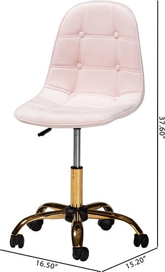 Wholesale Interiors Task Chairs - Kabira Contemporary Glam and Luxe Blush Pink Velvet Fabric and Gold Metal Swivel Office chair