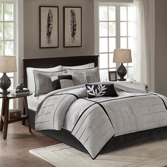 Olliix.com Comforters & Blankets - 7 Piece Comforter Set Grey Cal King