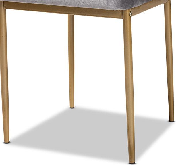 Wholesale Interiors Dining Chairs - Armand Grey Velvet Fabric Upholstered and Gold Finished Metal 4-Piece Dining Chair Set