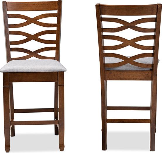 Wholesale Interiors Barstools - Lanier Grey Fabric Upholstered Walnut Brown Finished 2-Piece Wood Counter Height Pub Chair Set Set