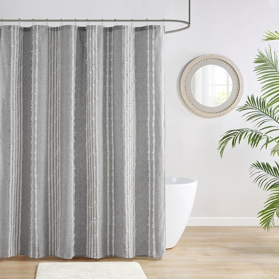 Olliix.com Shower Curtains - Cotton Jacquard Shower Curtain Gray