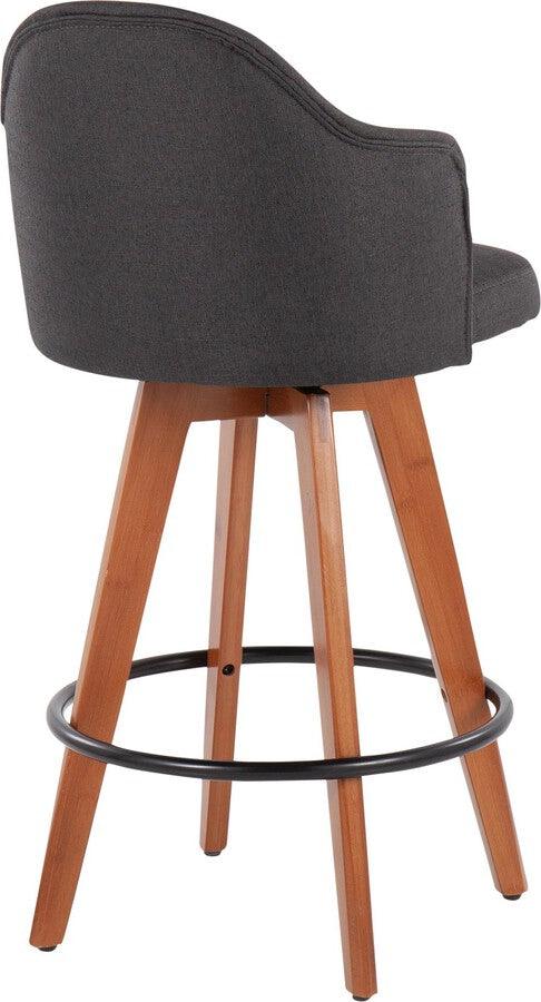 Lumisource Barstools - Ahoy Counter Stool With Walnut Bamboo Legs & Round Black Metal Footrest With Charcoal (Set of 2)