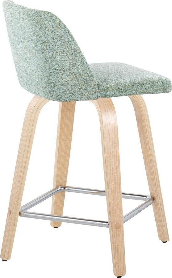 Lumisource Barstools - Toriano 24" Fixed Height Counter Stool In Natural Wood & Green (Set of 2)