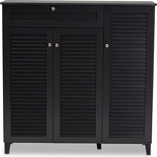 Wholesale Interiors Shoe Storage - Coolidge Contemporary Grey Finished 11-Shelf Wood Shoe Storage Cabinet with Drawer