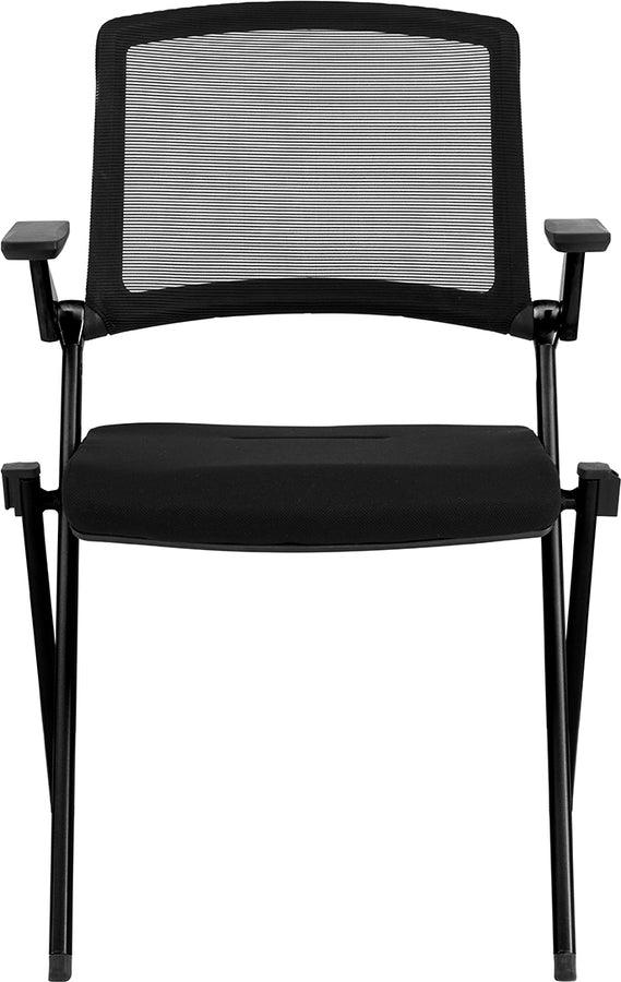 Euro Style Task Chairs - Hilma Stacking Visitor Chair in Black Seat Fabric and Mesh Back with Matte Black Frame - Set of 2