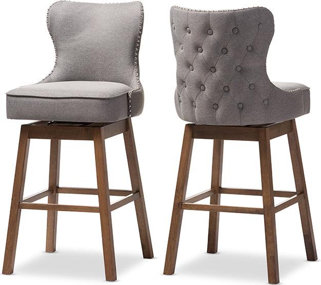 Wholesale Interiors Barstools - Gradisca Button-Tufted Upholstered Swivel Barstool Grey & Walnut Brown (Set of 2)