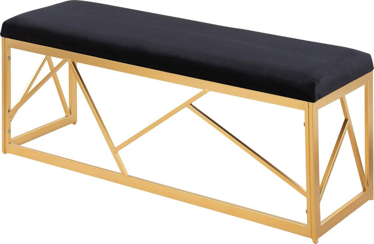Lumisource Benches - Folia Glam Metal Bench In Gold Steel & Black Velvet
