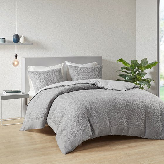 Olliix.com Duvet & Duvet Sets - 3 Piece Oversized Knit Quilted Top Duvet Cover Mini Set Grey Full/Queen