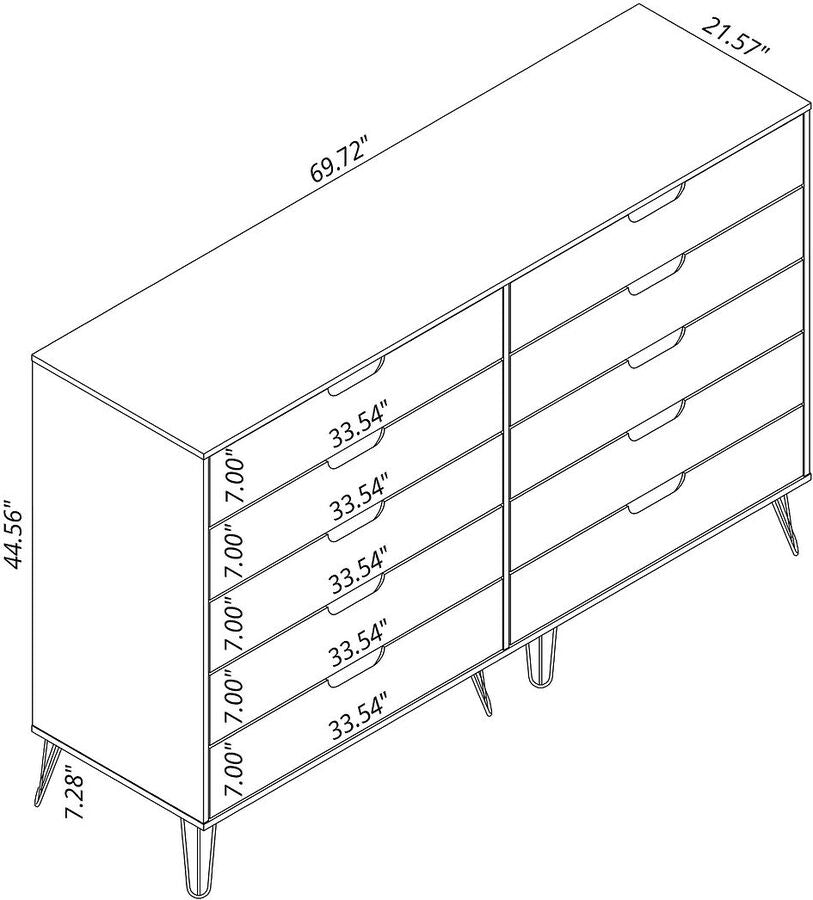 Manhattan Comfort Dressers - Rockefeller 10-Drawer Double Tall Dresser with Metal Legs in White