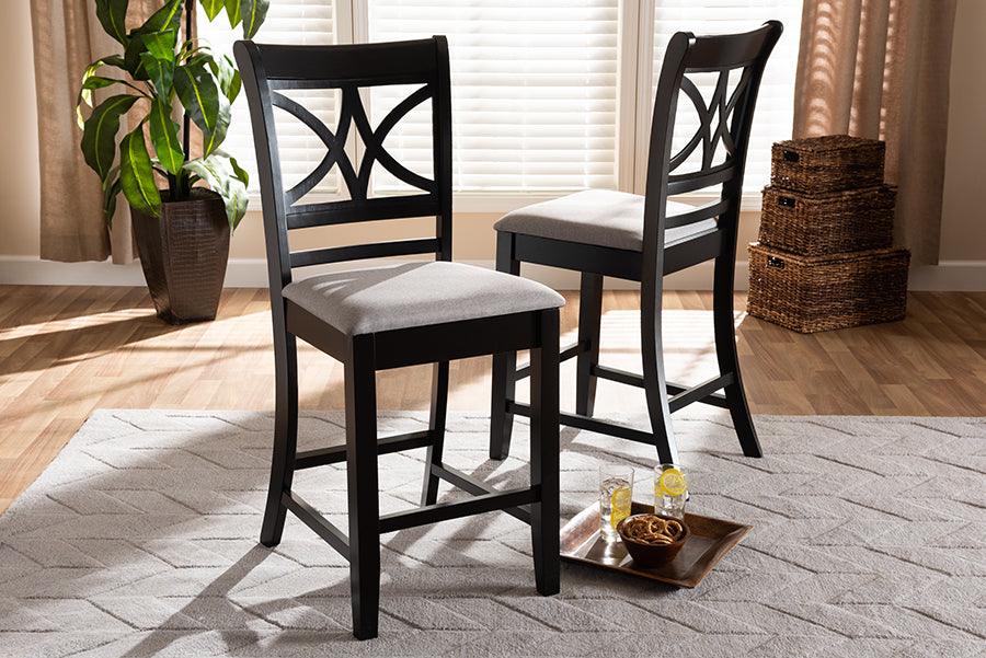 Wholesale Interiors Barstools - Chandler Grey Fabric Upholstered And Brown Finished Wood 2-Piece Counter Height Pub Chair Set