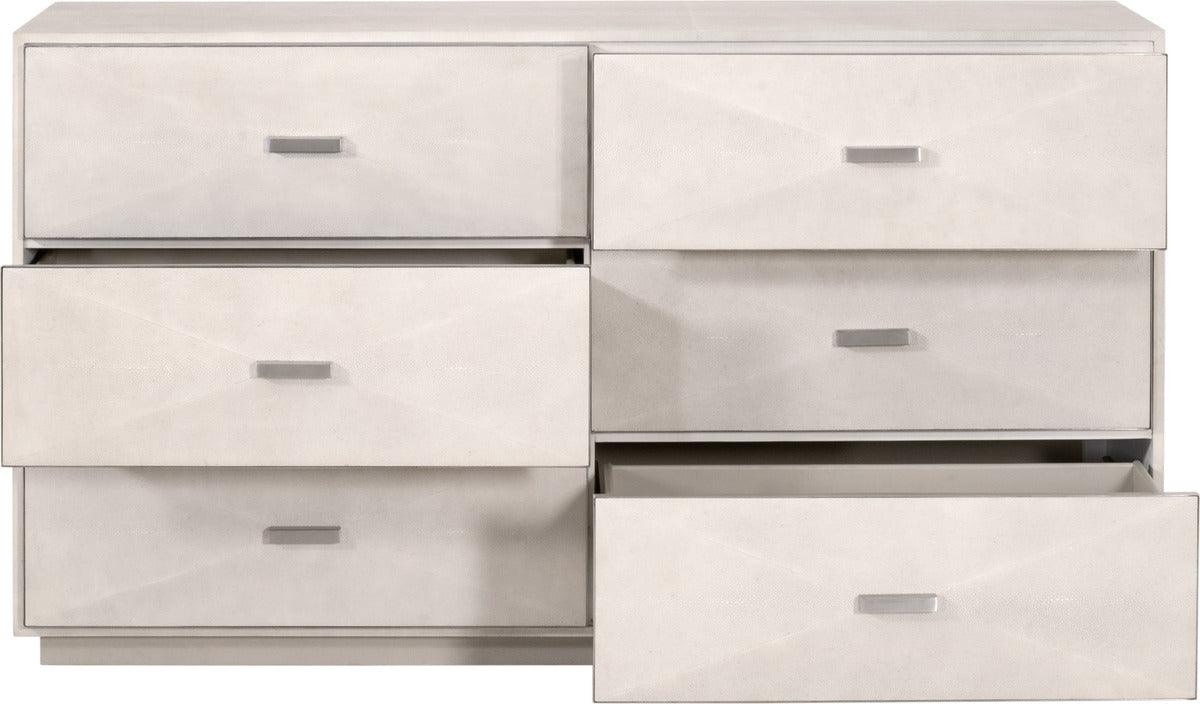 Essentials For Living Dressers - Wynn Shagreen 6-Drawer Double Dresser White Shagreen