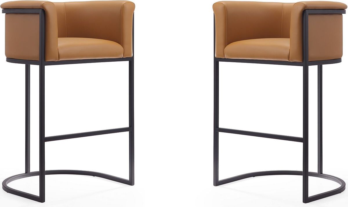 Manhattan Comfort Barstools - Cosmopolitan 37.8 in. Camel and Black Metal Barstool (Set of 2)