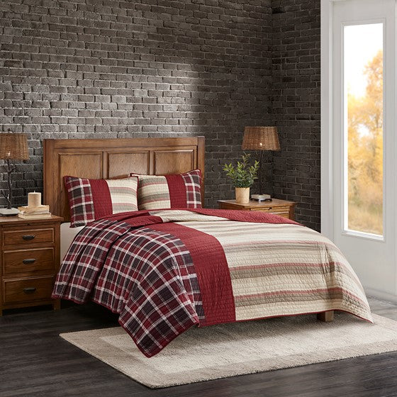 Olliix.com Coverlet - 100% Cotton Oversized Quilt Mini Set Red Cal King