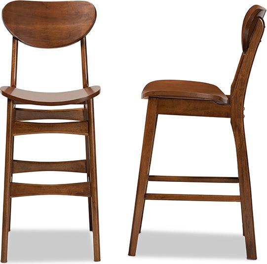 Wholesale Interiors Barstools - Katya Mid-Century Modern Walnut Brown Finished Wood 2-Piece Bar Stool Set
