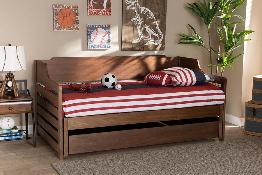 Wholesale Interiors Daybeds - Jameson Walnut Brown Finished Expandable Twin Size to King Size Daybed with Storage Drawer