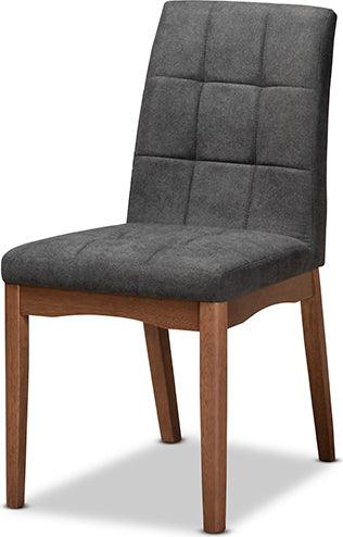 Wholesale Interiors Dining Sets - Tara Mid-Century Modern Dark Grey Fabric and Brown Wood 7-Piece Dining Set