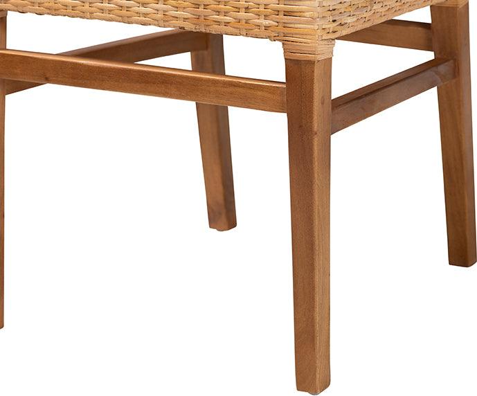 Wholesale Interiors Dining Chairs - Lesia Modern Bohemian Natural Brown Rattan and Walnut Brown Mahogany Wood 2-Piece Dining Chair Set