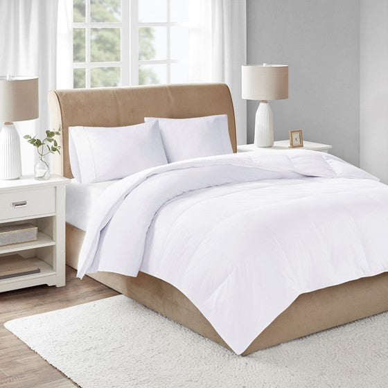 Olliix.com Comforters & Blankets - 300 Thread Count Cotton Sateen White Down Comforter with 3M Scotchgard White King