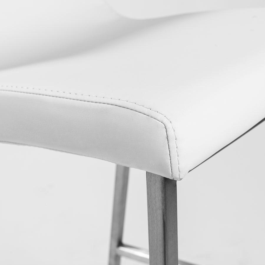 Euro Style Barstools - Scott Counter Stool in White and Brushed Stainless Steel - Set of 2