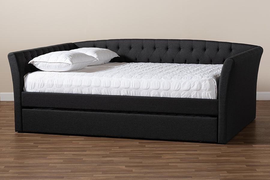 Wholesale Interiors Daybeds - Delora Modern and Contemporary Dark Grey Fabric Upholstered Queen Size Daybed