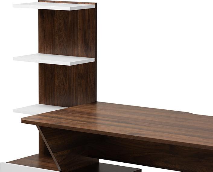 Wholesale Interiors Desks - Tobias Mid-Century Modern White and Brown Finished Wood Storage Desk with Shelves