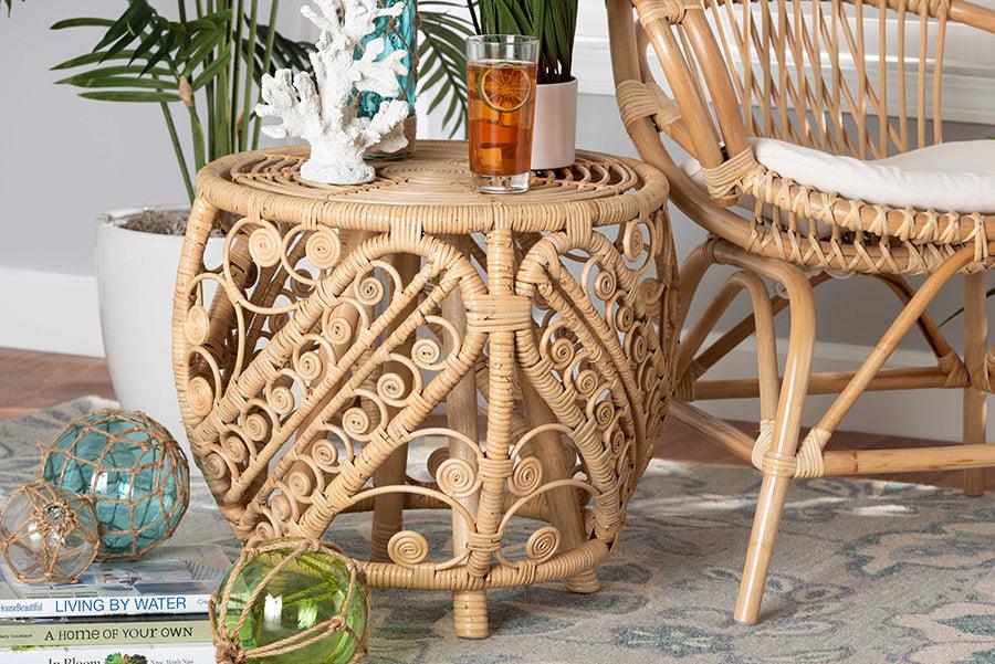 Wholesale Interiors Side & End Tables - Saranna Modern Bohemian Natural Brown Finished Rattan End Table