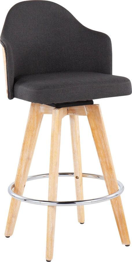 Lumisource Barstools - Ahoy Counter Stool With Bamboo Legs & Round Chrome Metal Footrest With Charcoal Fabric