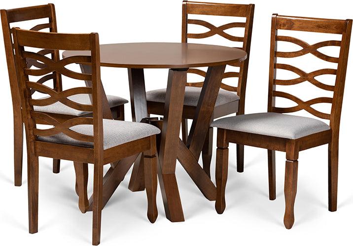 Wholesale Interiors Dining Sets - Ariane Grey Fabric Upholstered and Walnut Brown Finished Wood 5-Piece Dining Set
