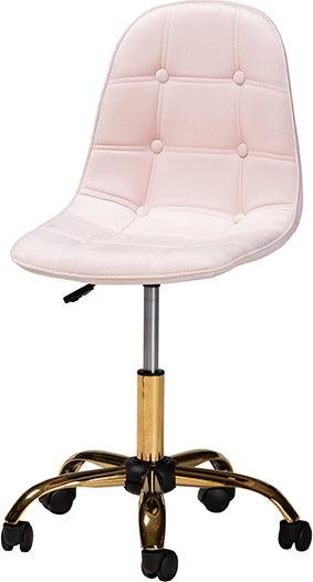 Wholesale Interiors Task Chairs - Kabira Contemporary Glam and Luxe Blush Pink Velvet Fabric and Gold Metal Swivel Office chair