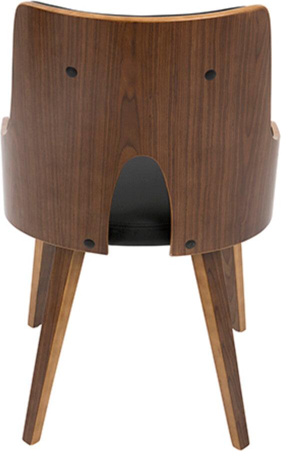 Lumisource Dining Chairs - Stella Mid-Century Modern Dining/Accent Chair in Walnut with Black Faux Leather - Set of 2