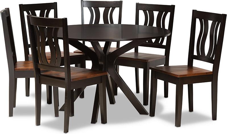 Wholesale Interiors Dining Sets - Mare Two-Tone Dark Brown and Walnut Brown Finished Wood 7-Piece Dining Set