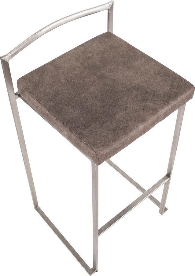 Lumisource Barstools - Fuji Stackable Barstool Stone Cowboy Fabric Cushion - Set of 2
