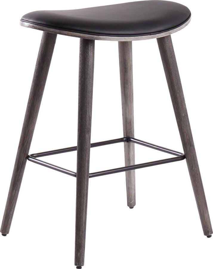 Lumisource Barstools - Saddle 26" Contemporary Counter Stool in Grey Wood & Black Faux Leather- Set of 2
