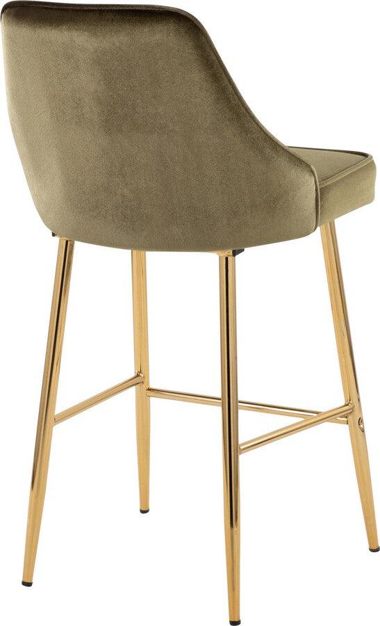 Lumisource Barstools - Marcel 25" /Glam Fixed-Height Counter Stool In Gold Metal & Green Velvet (Set of 2)