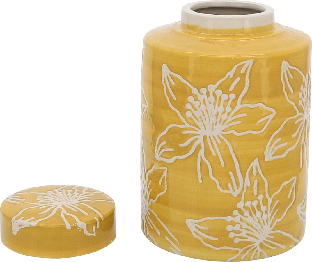 Sagebrook Home Vases - Ceramic 9"H Flower Jar W/ Lid Yellow