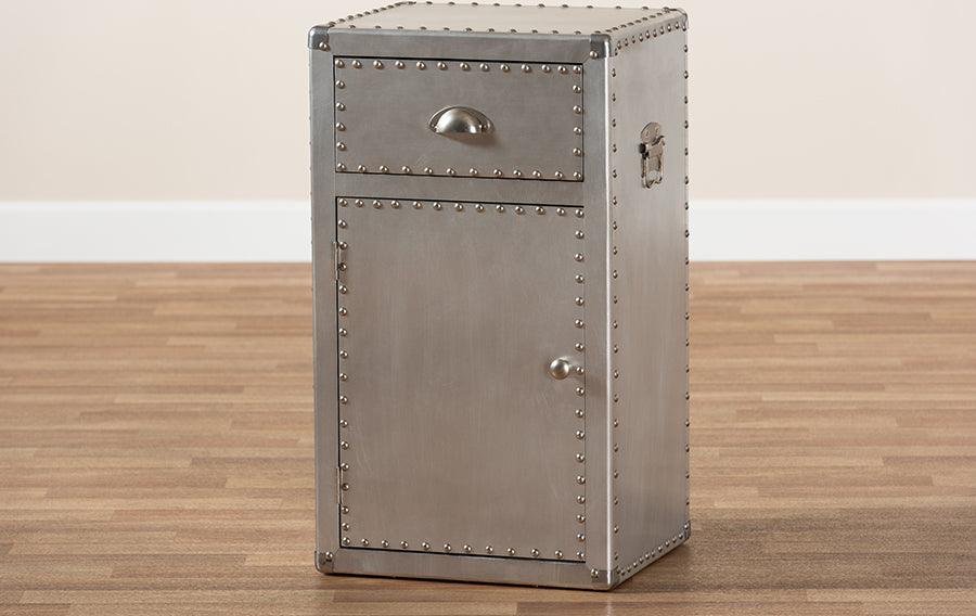 Wholesale Interiors Buffets & Cabinets - Serge French Industrial Silver Metal 1-Door Accent Storage Cabinet