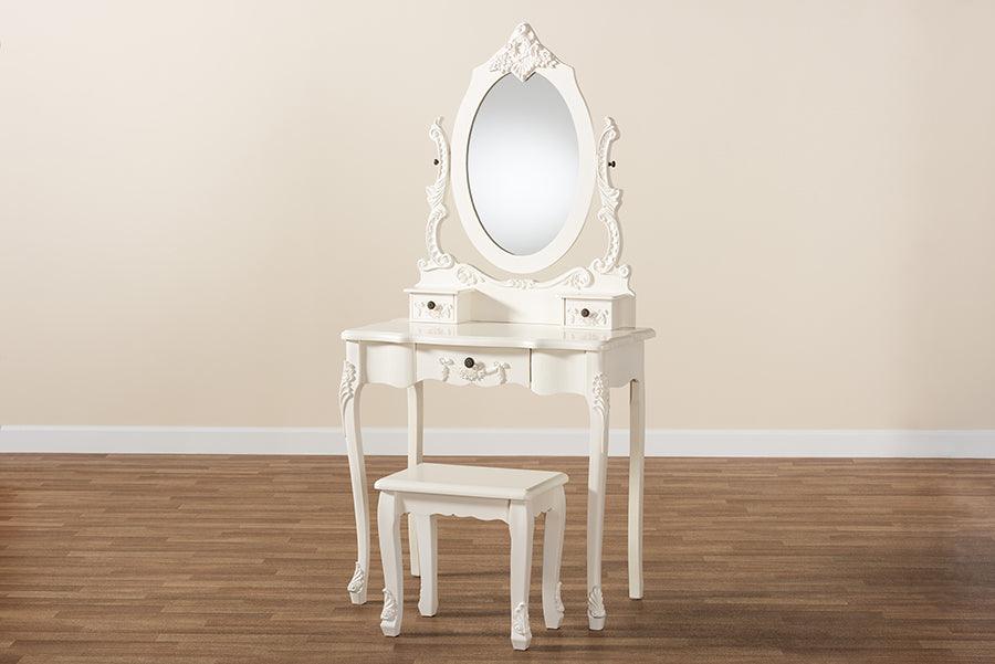 Wholesale Interiors Bedroom Vanity - Macsen Classic and Traditional White Finished Wood 2-Piece Vanity Set with Adjustable Mirror