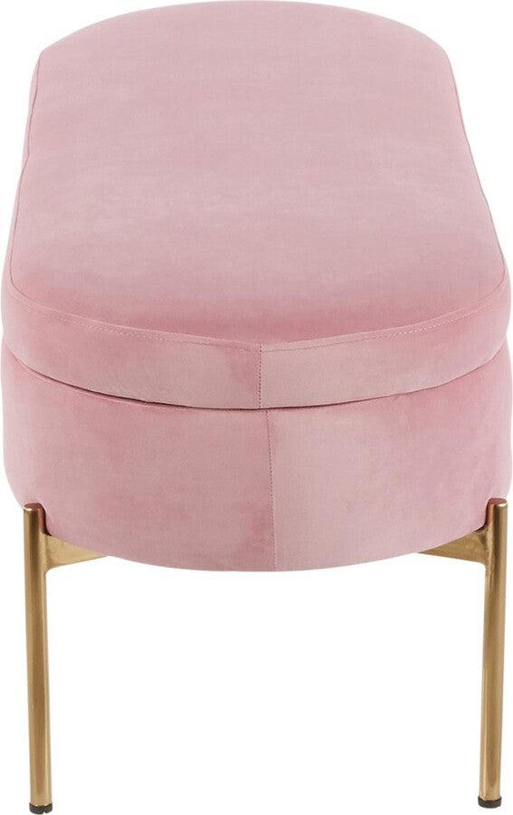 Lumisource Benches - Chloe Contemporary/Glam Storage Bench in Gold Metal and Blush Pink Velvet