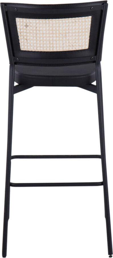 Lumisource Barstools - Rattan Tania Bar Stool In Black Metal, Black Faux Leather, & Rattan Back (Set of 2)