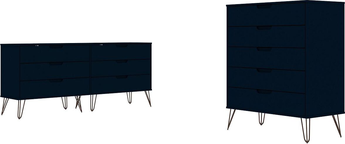 Manhattan Comfort Bedroom Sets - Rockefeller 5-Drawer & 6-Drawer Tatiana Midnight Blue Dresser Set