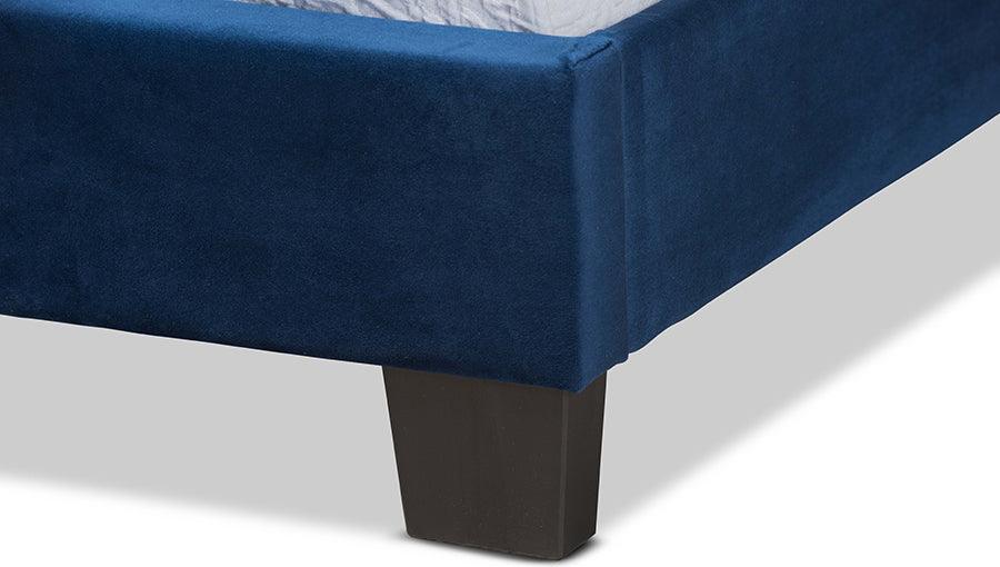 Wholesale Interiors Beds - Tamira Glam Navy Blue Velvet Fabric Upholstered Twin Size Panel Bed