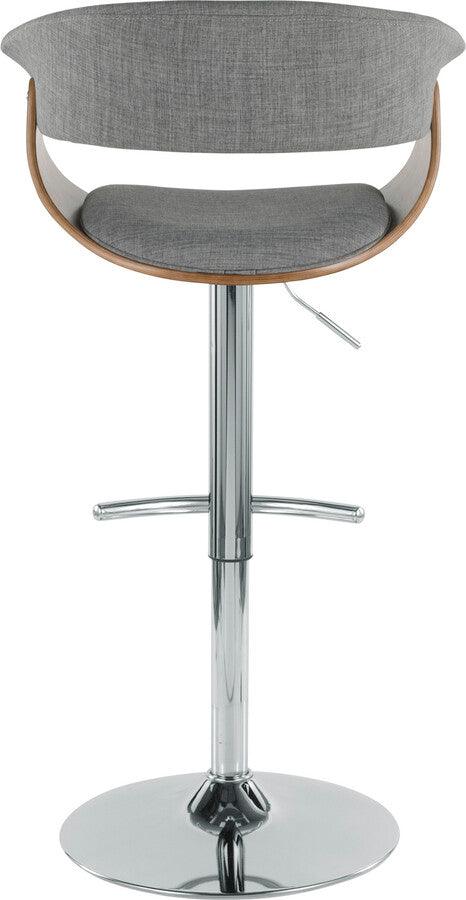 Lumisource Barstools - Vintage Mod Mid-Century Modern Adjustable Barstool with Swivel in Walnut and Light Grey Fabric