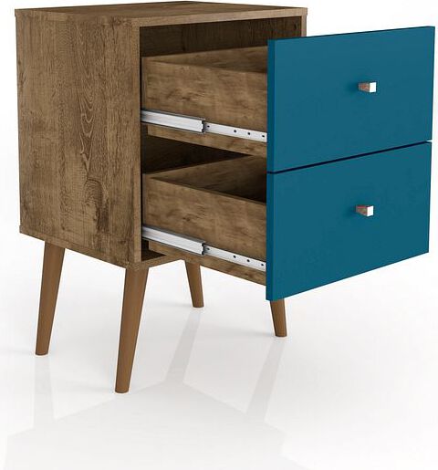 Manhattan Comfort Nightstands & Side Tables - Liberty Nightstand 2.0 in Rustic Brown and Aqua Blue