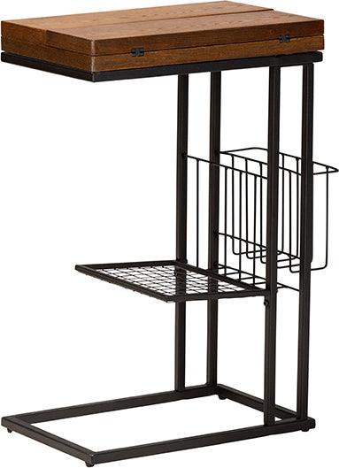 Wholesale Interiors Side & End Tables - Jocelyn Modern Industrial Walnut Brown Finished Wood and Black Metal Foldable C End Table