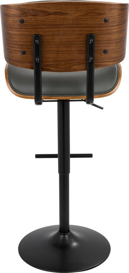Lumisource Barstools - Lombardi Mid-Century Modern Adjustable Barstool in Walnut with Grey Faux Leather