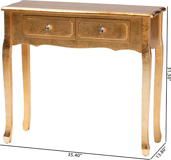 Wholesale Interiors Consoles - Newton Classic and Traditional Gold Finished Wood 2-Drawer Console Table