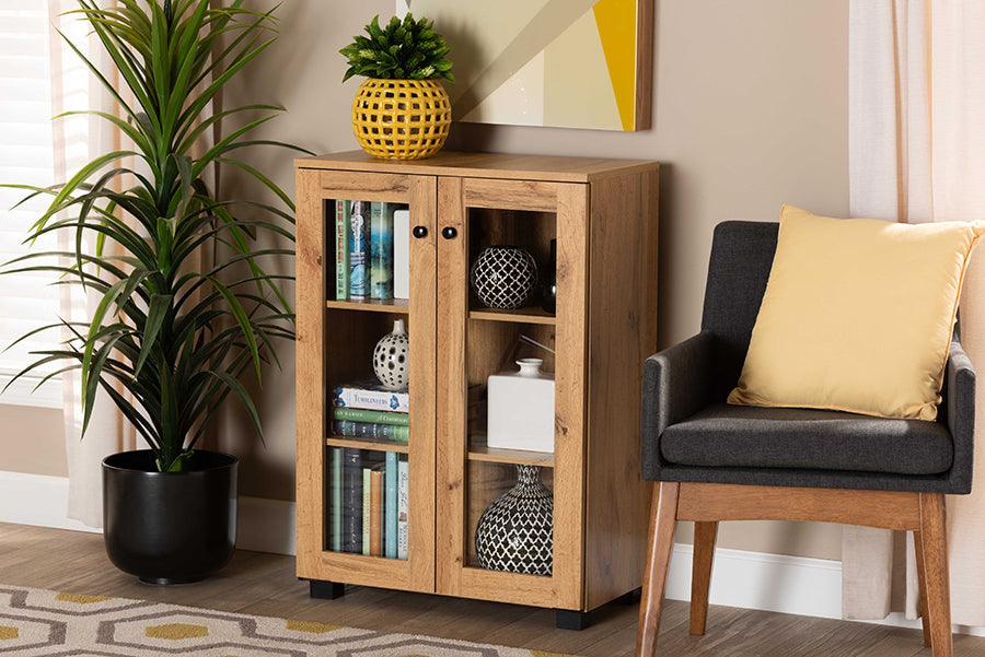 Wholesale Interiors Buffets & Cabinets - Mason Oak Brown Finished Wood 2-Door Storage Cabinet with Glass Doors