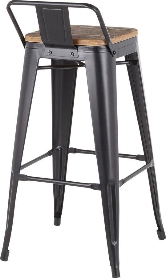 Lumisource Barstools - Oregon Industrial Low Back Barstool in Black Metal and Wood-Pressed Grain Bamboo - Set of 2