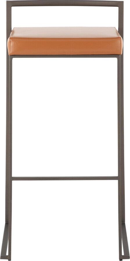 Lumisource Barstools - Fuji Industrial Stackable Barstool in Antique with Camel Faux Leather Cushion - Set of 2