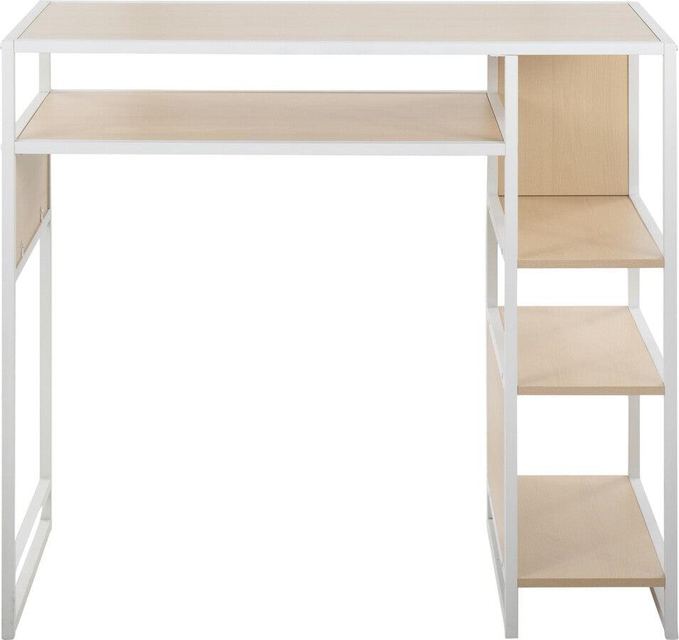 Lumisource Bar Tables - Display Farmhouse Bar Height Table With Storage Space In White Metal & Natural Wood